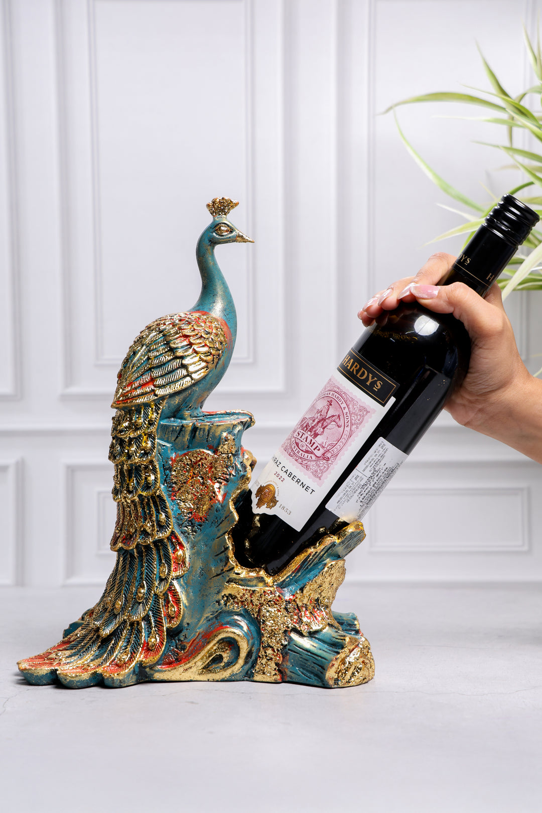 Peacock Bottle Holder Sculpture