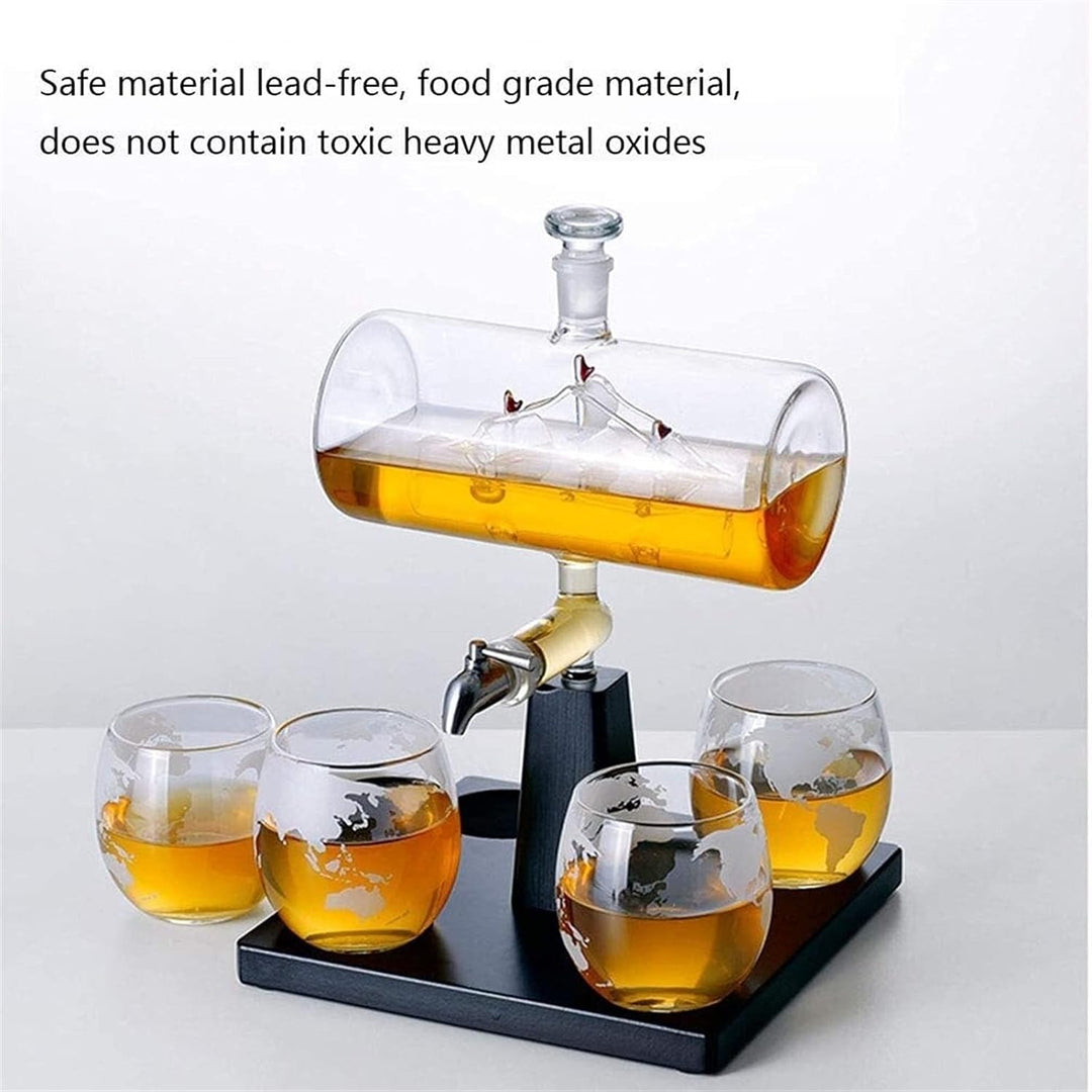 Ship Decanter Set with 4 Globe Glasses