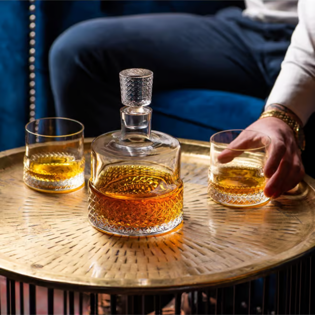 Rona Premium Crystal Whiskey Decanter (Set of 3) - Made in Slovakia