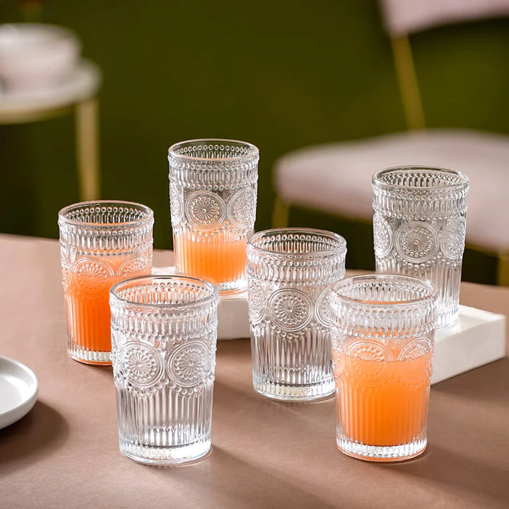 Premium Embossed Water & Juice Glass (Pack of 6)