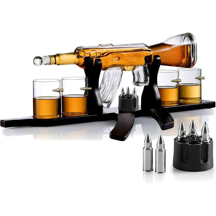 Gun Decanter with 4 Bullet Glasses Set