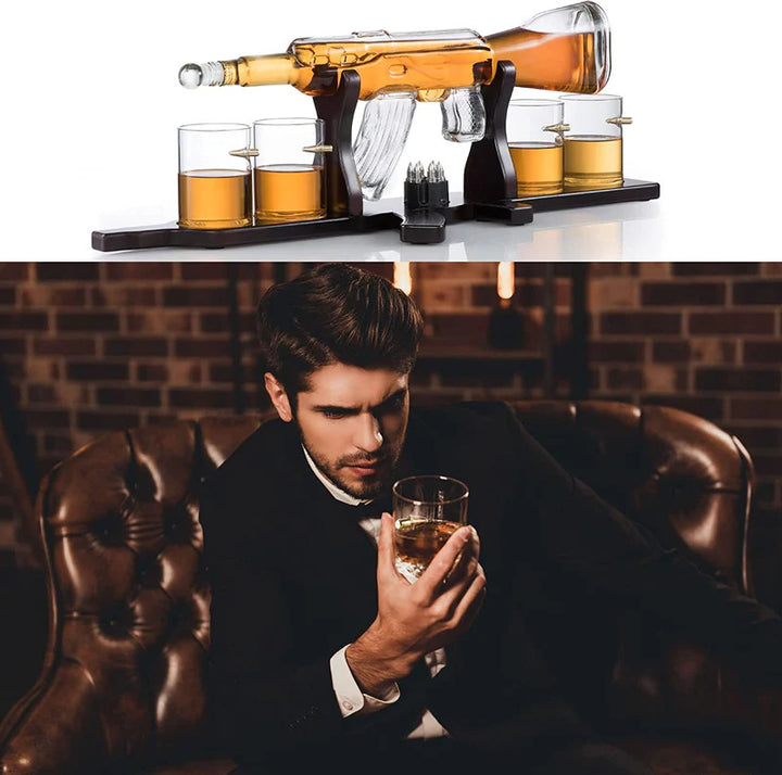 Gun Decanter with 4 Bullet Glasses Set