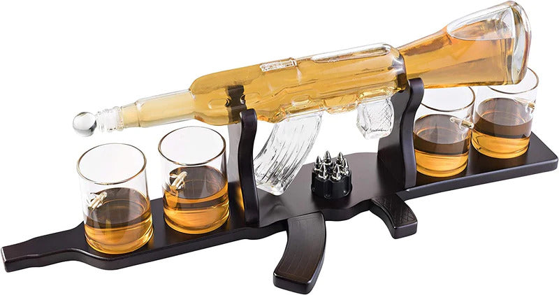 Gun Decanter with 4 Bullet Glasses Set