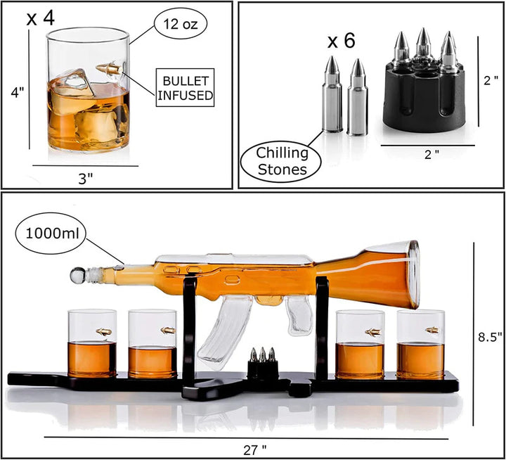 Gun Decanter with 4 Bullet Glasses Set