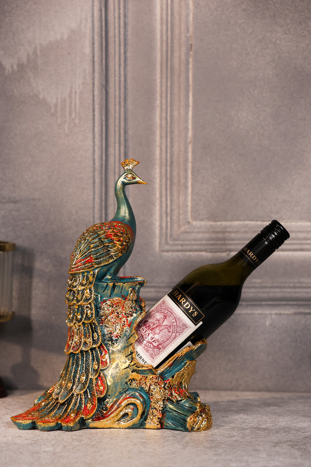 Peacock Bottle Holder Sculpture
