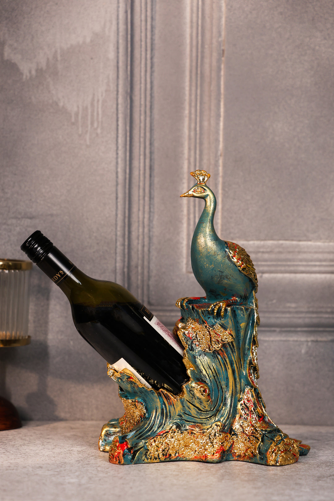Peacock Bottle Holder Sculpture