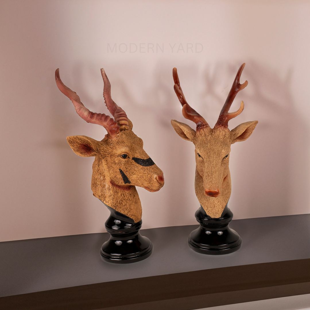 Deer with Horns Sculpture (Set of 2)