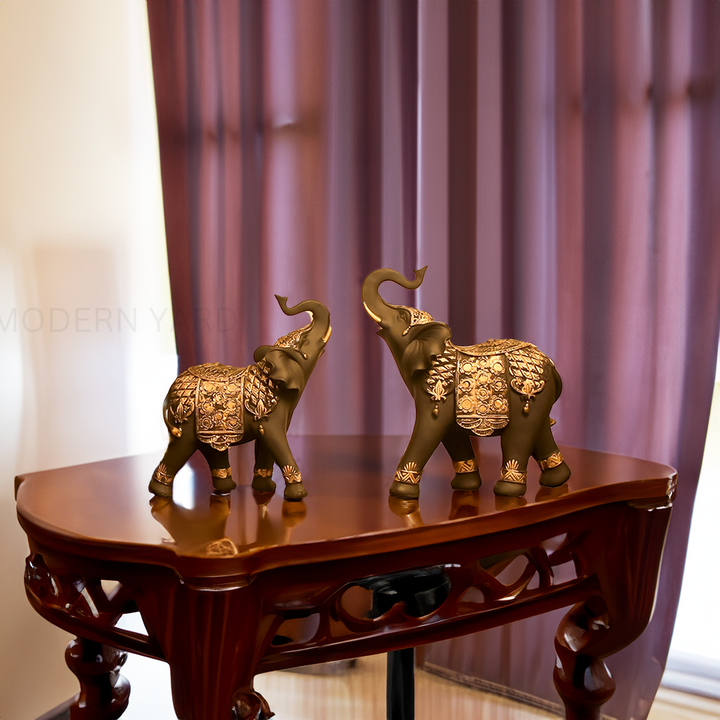 Black Elephant with Golden Touch (Set of 2)