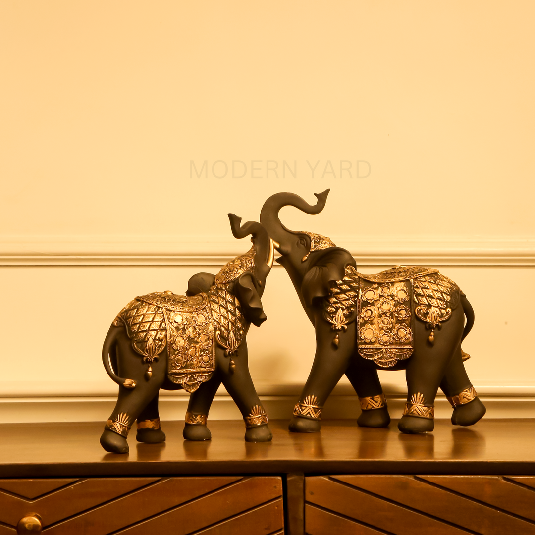 Black Elephant with Golden Touch (Set of 2)