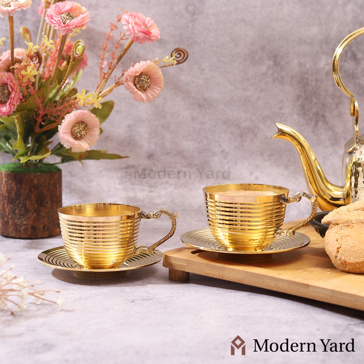 Brass Cup & Saucer Set (Pack of 2)