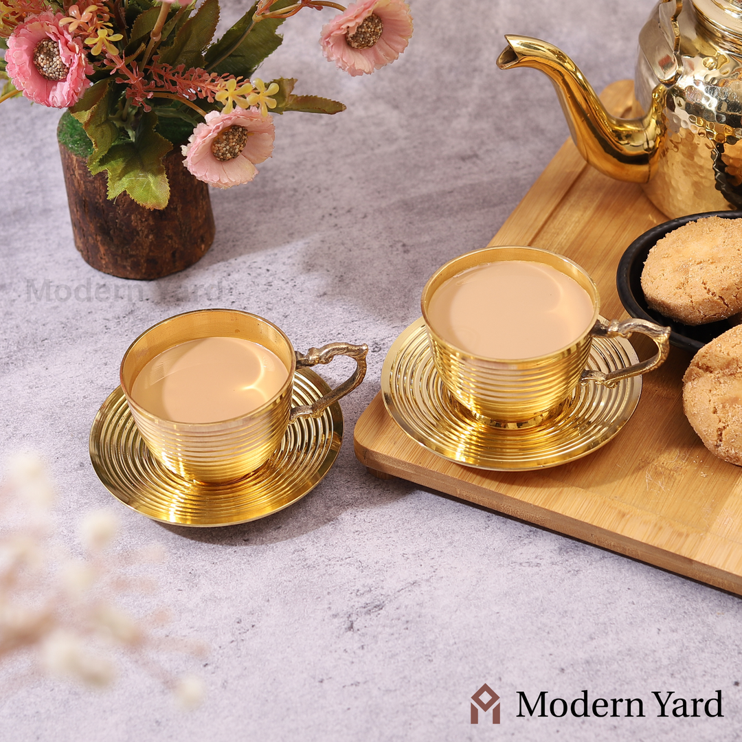 Brass Cup & Saucer Set (Pack of 2)