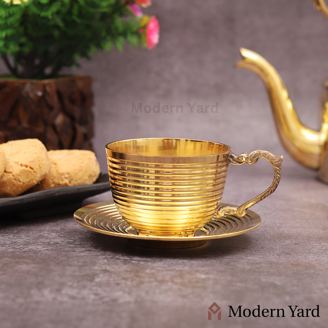 Brass Cup & Saucer Set (Pack of 2)