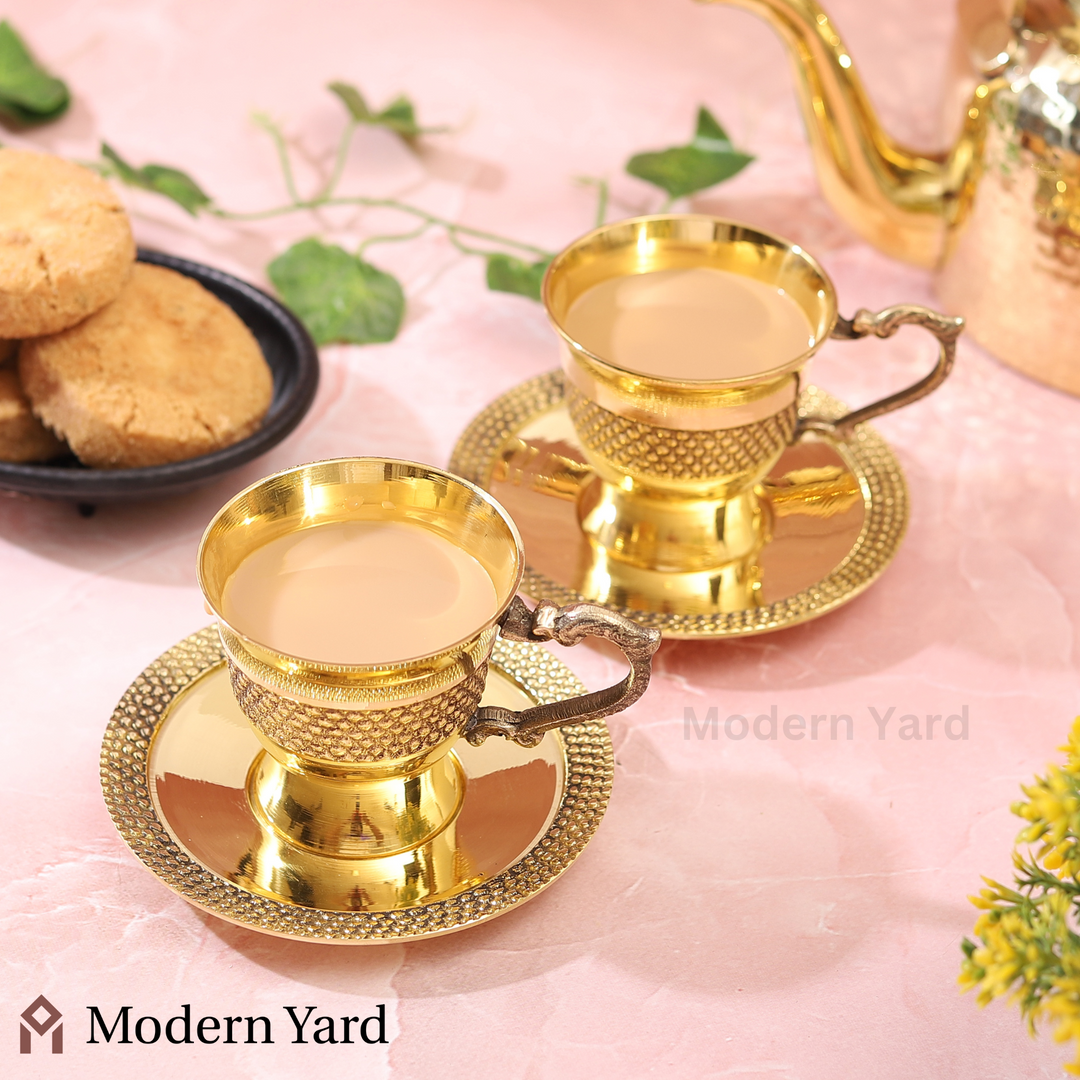 Brass Cup & Saucer Set (Pack of 2)