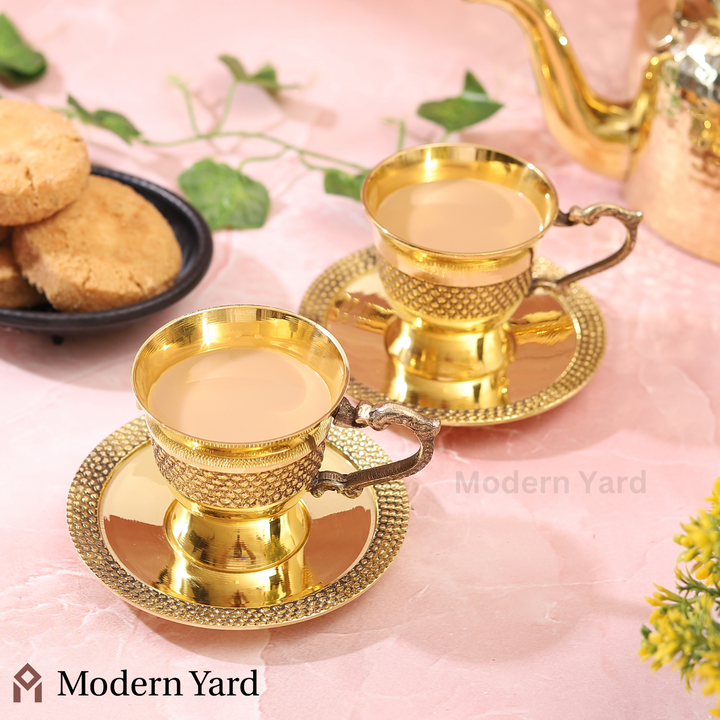 Brass Cup & Saucer Set (Pack of 2)