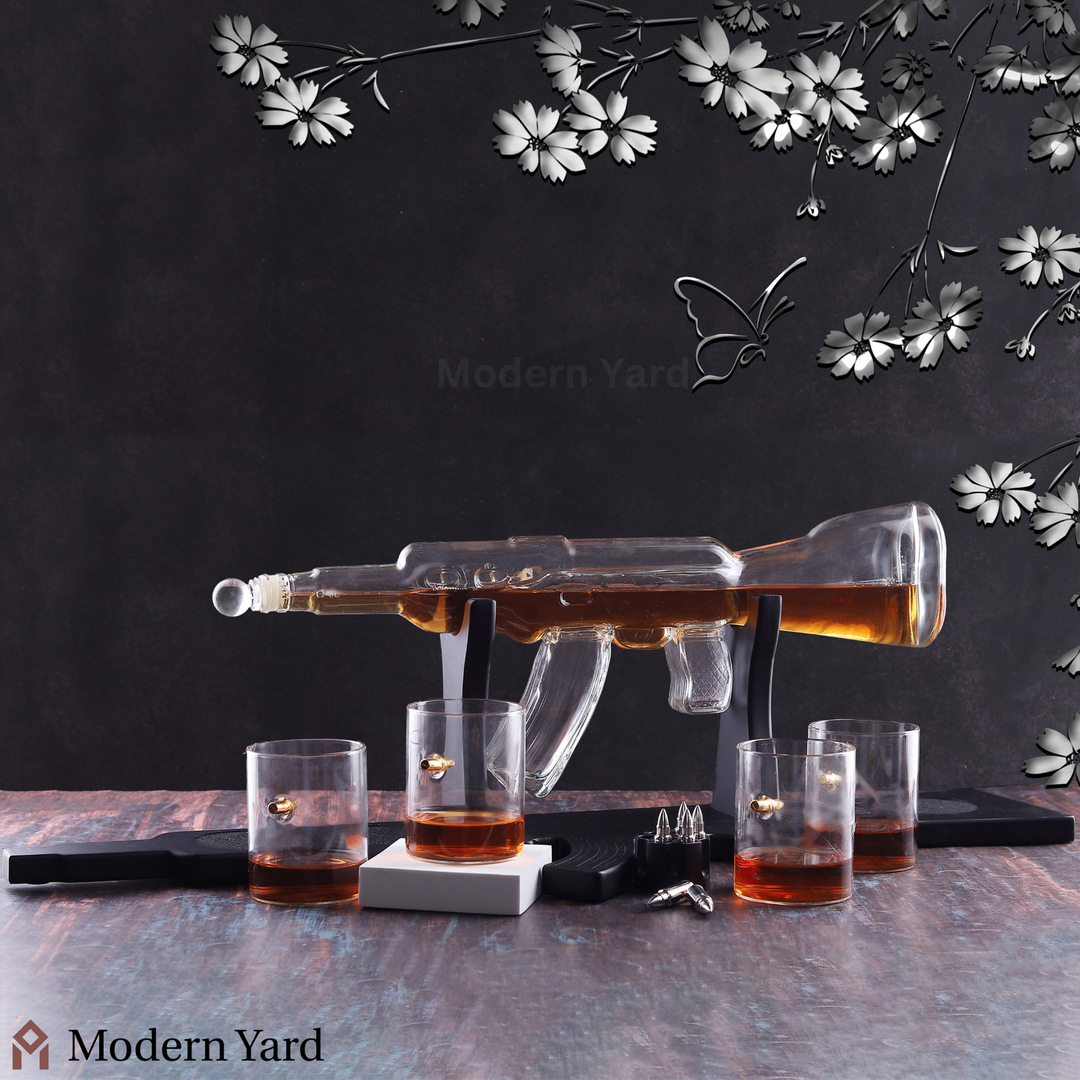 Gun Decanter with 4 Bullet Glasses Set