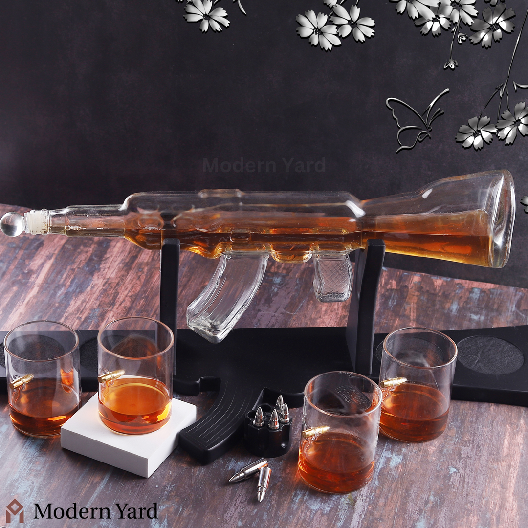 Gun Decanter with 4 Bullet Glasses Set