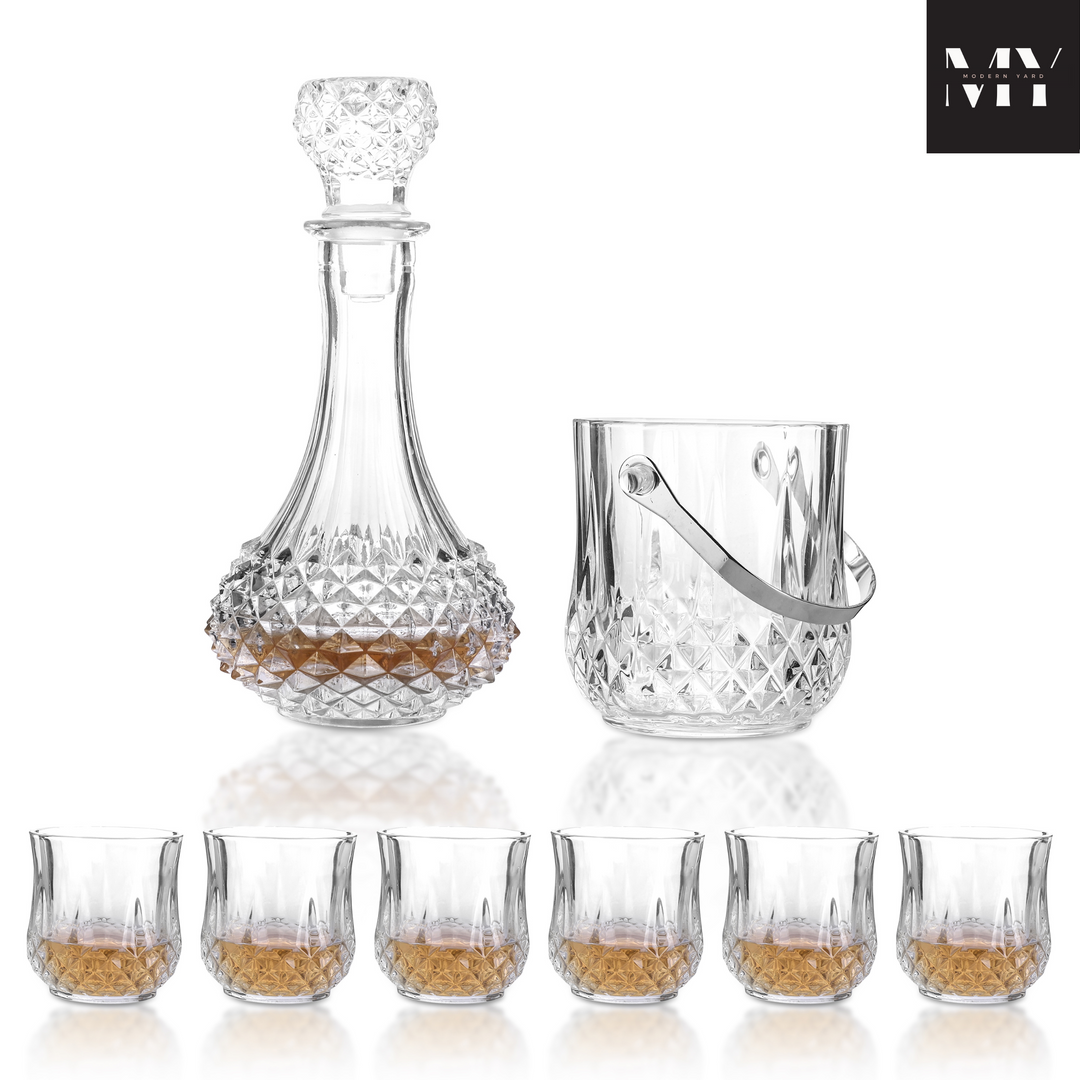 European 8 Pcs Decanter with Glasses and Ice Bucket