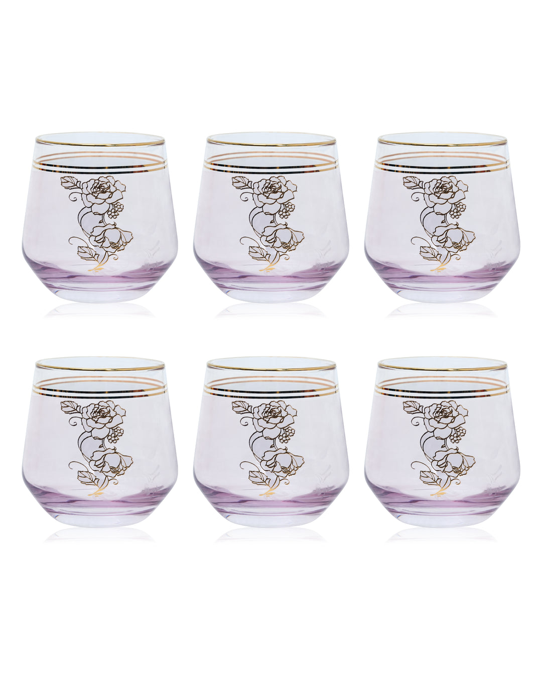 Flora Pink Golden Line Glasses (Set of 6)