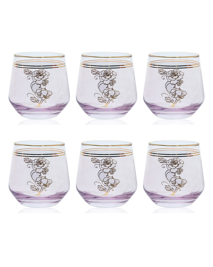 Flora Pink Golden Line Glasses (Set of 6)