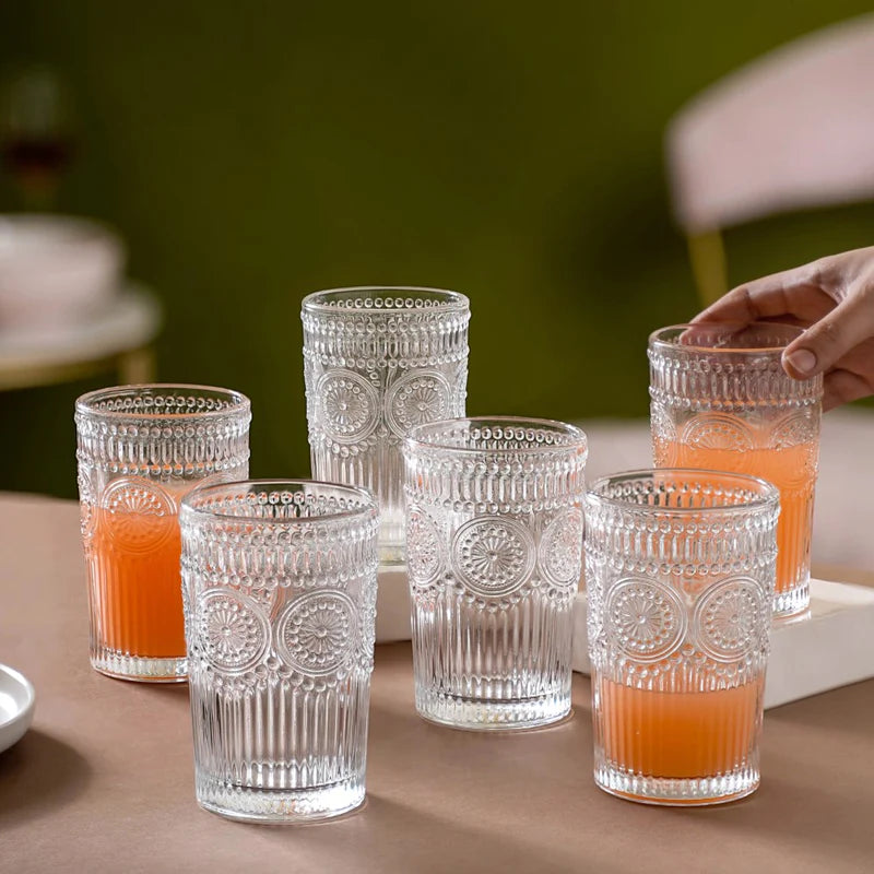 Premium Embossed Water & Juice Glass (Pack of 6)