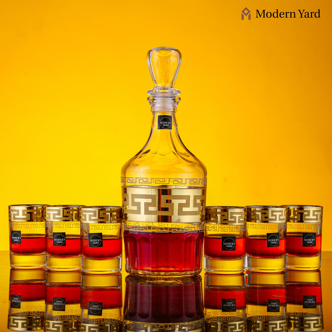 Gold Shot 7 Pcs Decanter Set with 6 Glasses