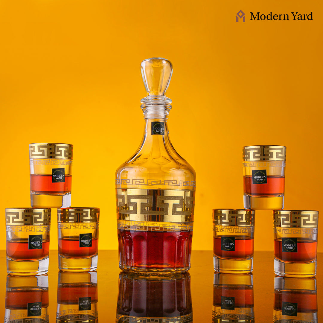 Gold Shot 7 Pcs Decanter Set with 6 Glasses