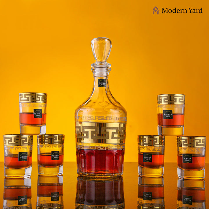 Gold Shot 7 Pcs Decanter Set with 6 Glasses