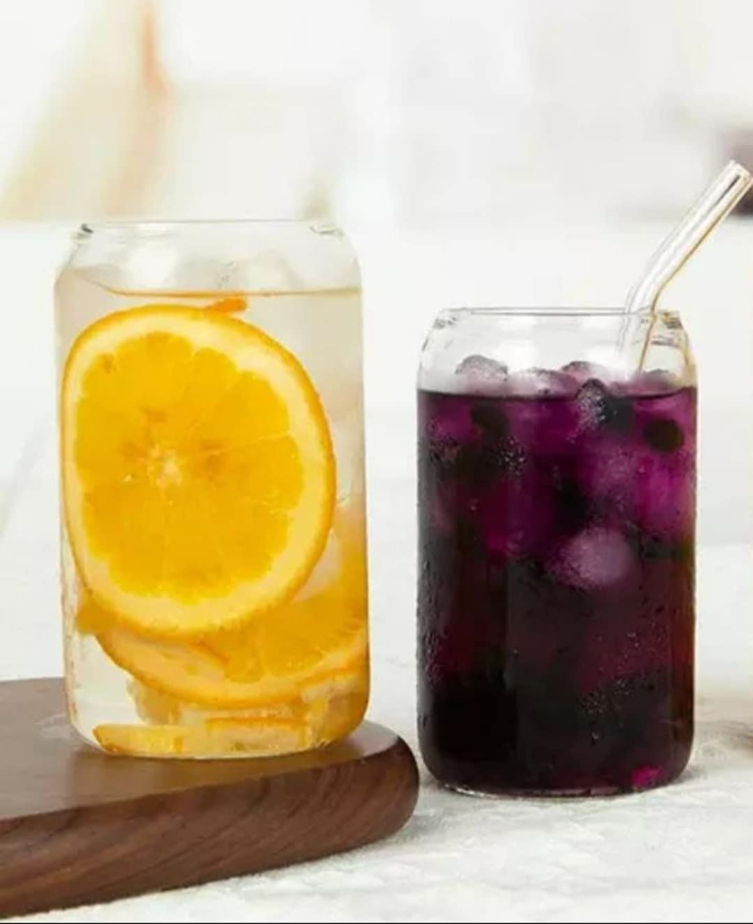 Borosilicate Glass Can with Glass Straw