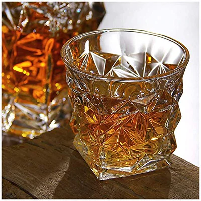 DIAMOND WHISKEY CRYSTAL DECANTER SET WITH 6 GLASSES