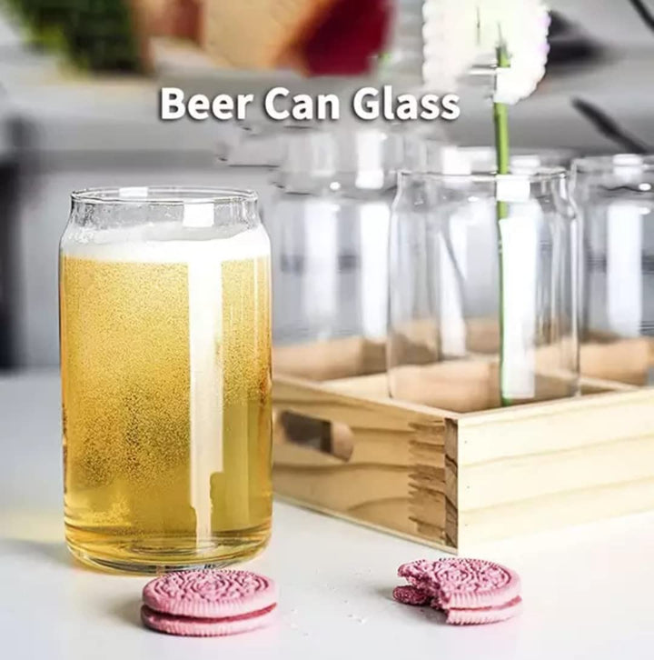 Borosilicate Glass Can with Glass Straw