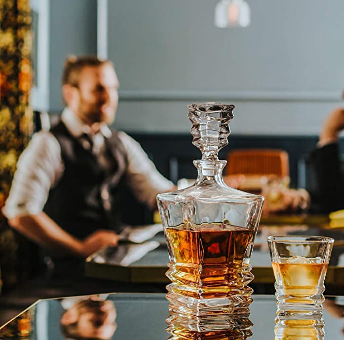 LUXURY SQUARE ROCK 7 PCS CRYSTAL DECANTER SET