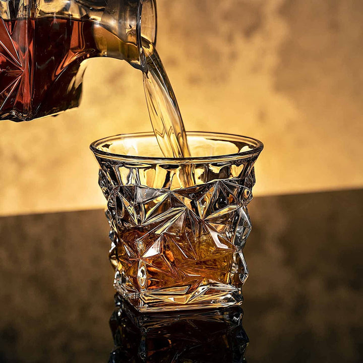 DIAMOND WHISKEY CRYSTAL DECANTER SET WITH 6 GLASSES