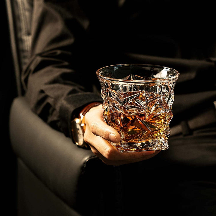 DIAMOND WHISKEY CRYSTAL DECANTER SET WITH 6 GLASSES