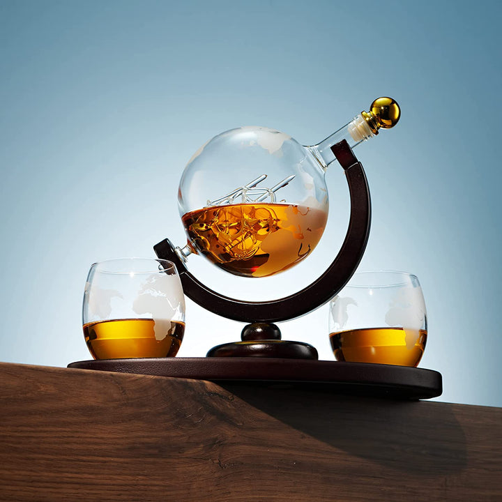 Globe Decanter with 2 Glasses Set