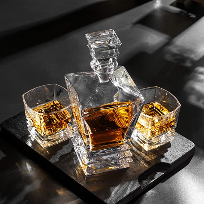 LUXURY SQUARE ROCK 7 PCS CRYSTAL DECANTER SET