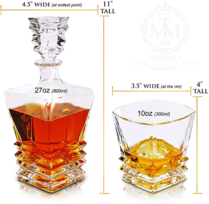 LUXURY SQUARE ROCK 7 PCS CRYSTAL DECANTER SET
