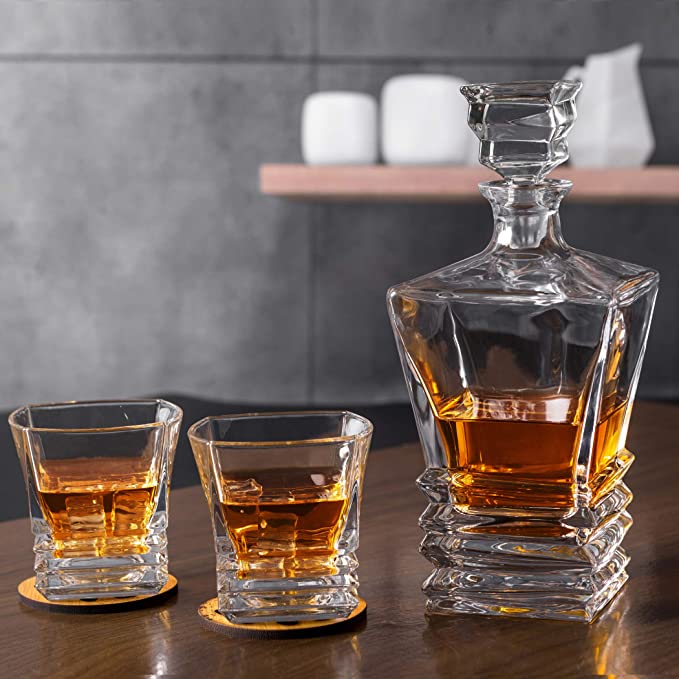 LUXURY SQUARE ROCK 7 PCS CRYSTAL DECANTER SET