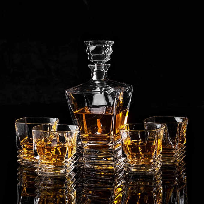LUXURY SQUARE ROCK 7 PCS CRYSTAL DECANTER SET