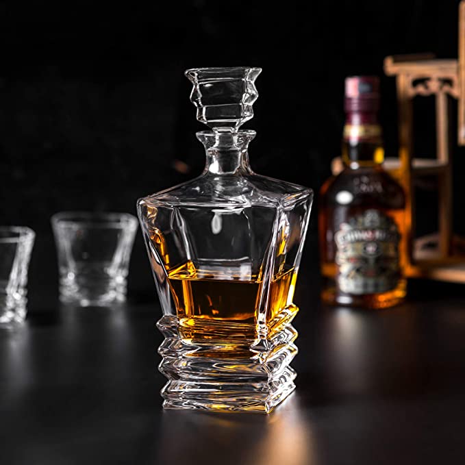 LUXURY SQUARE ROCK 7 PCS CRYSTAL DECANTER SET