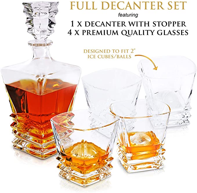 LUXURY SQUARE ROCK 7 PCS CRYSTAL DECANTER SET