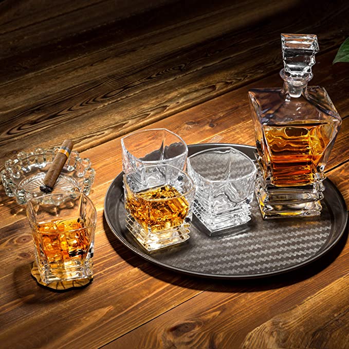 LUXURY SQUARE ROCK 7 PCS CRYSTAL DECANTER SET