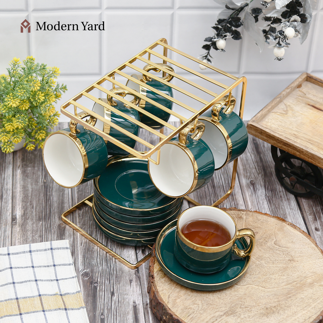 Emerald Cup & Saucer Set with Stand