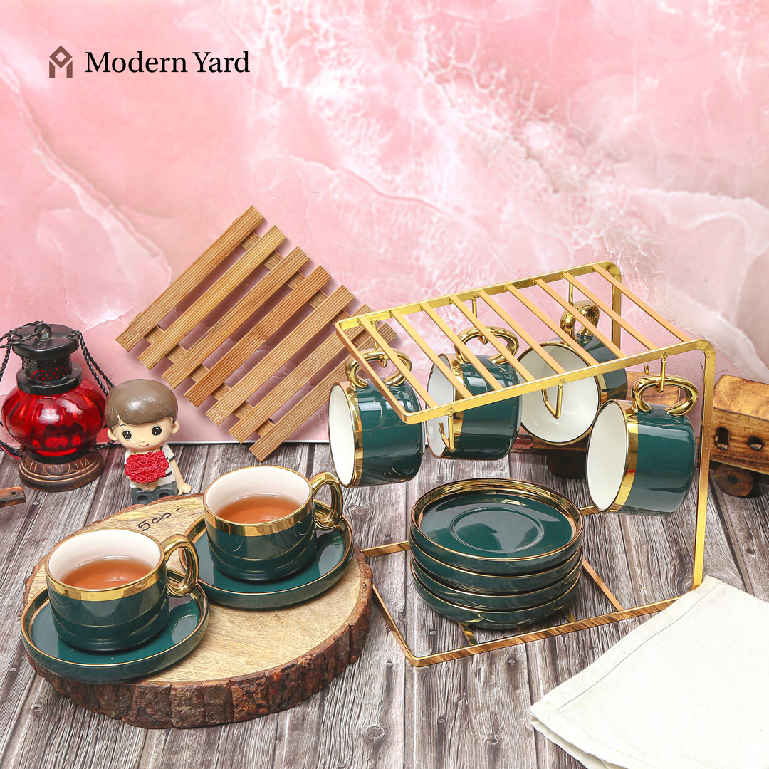 Emerald Cup & Saucer Set with Stand