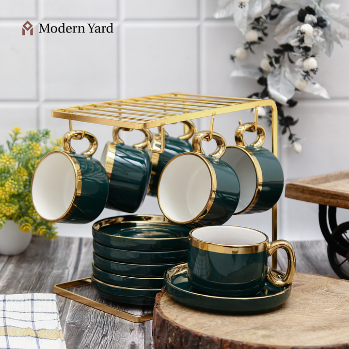 Emerald Cup & Saucer Set with Stand