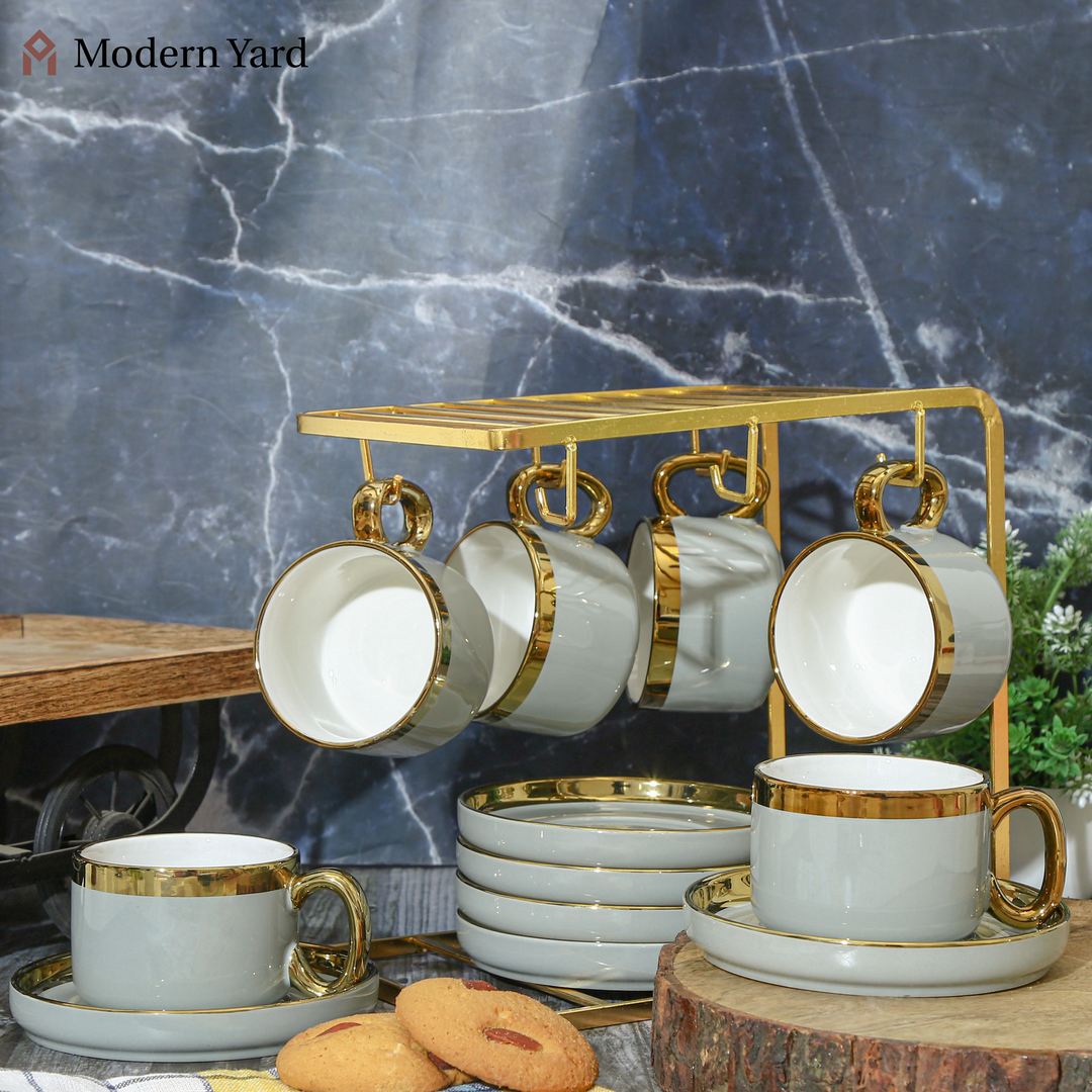 Emerald Cup & Saucer Set with Stand