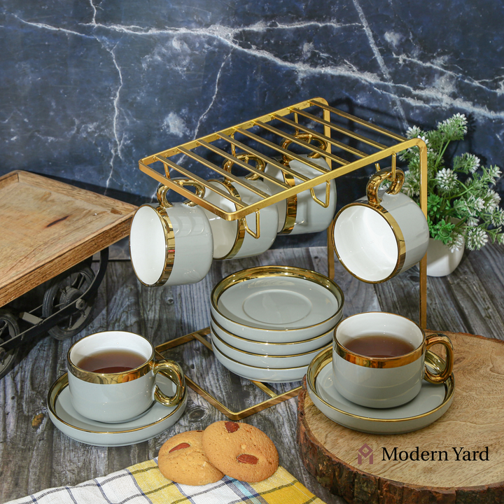 Emerald Cup & Saucer Set with Stand