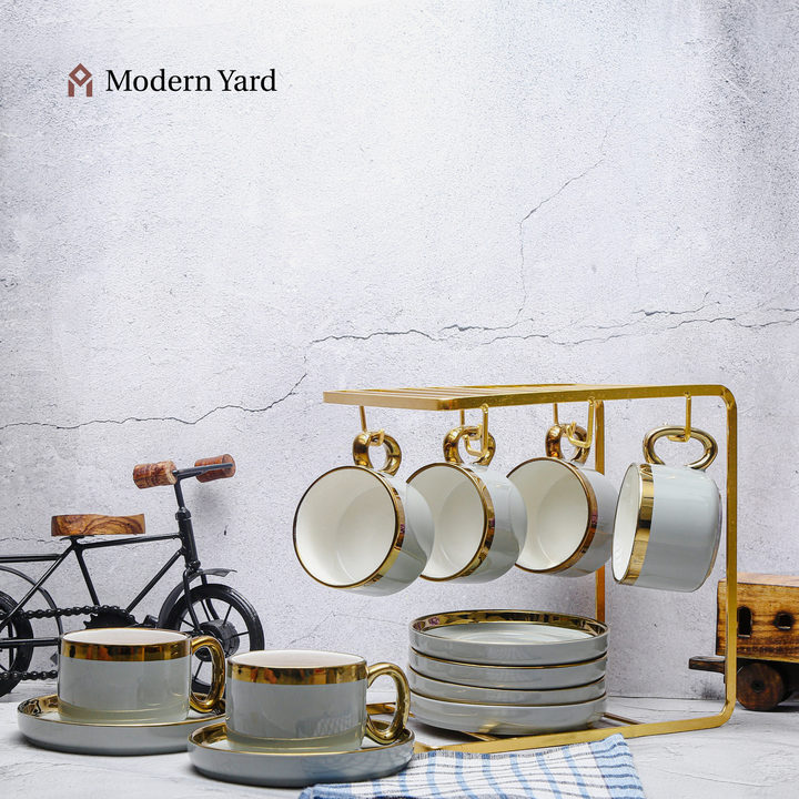 Emerald Cup & Saucer Set with Stand