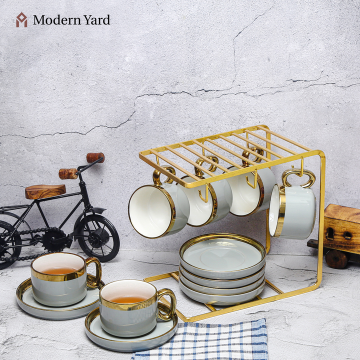 Emerald Cup & Saucer Set with Stand