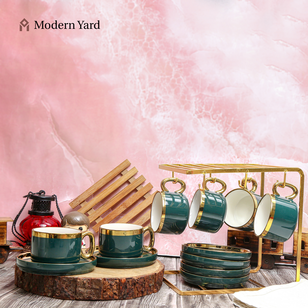 Emerald Cup & Saucer Set with Stand