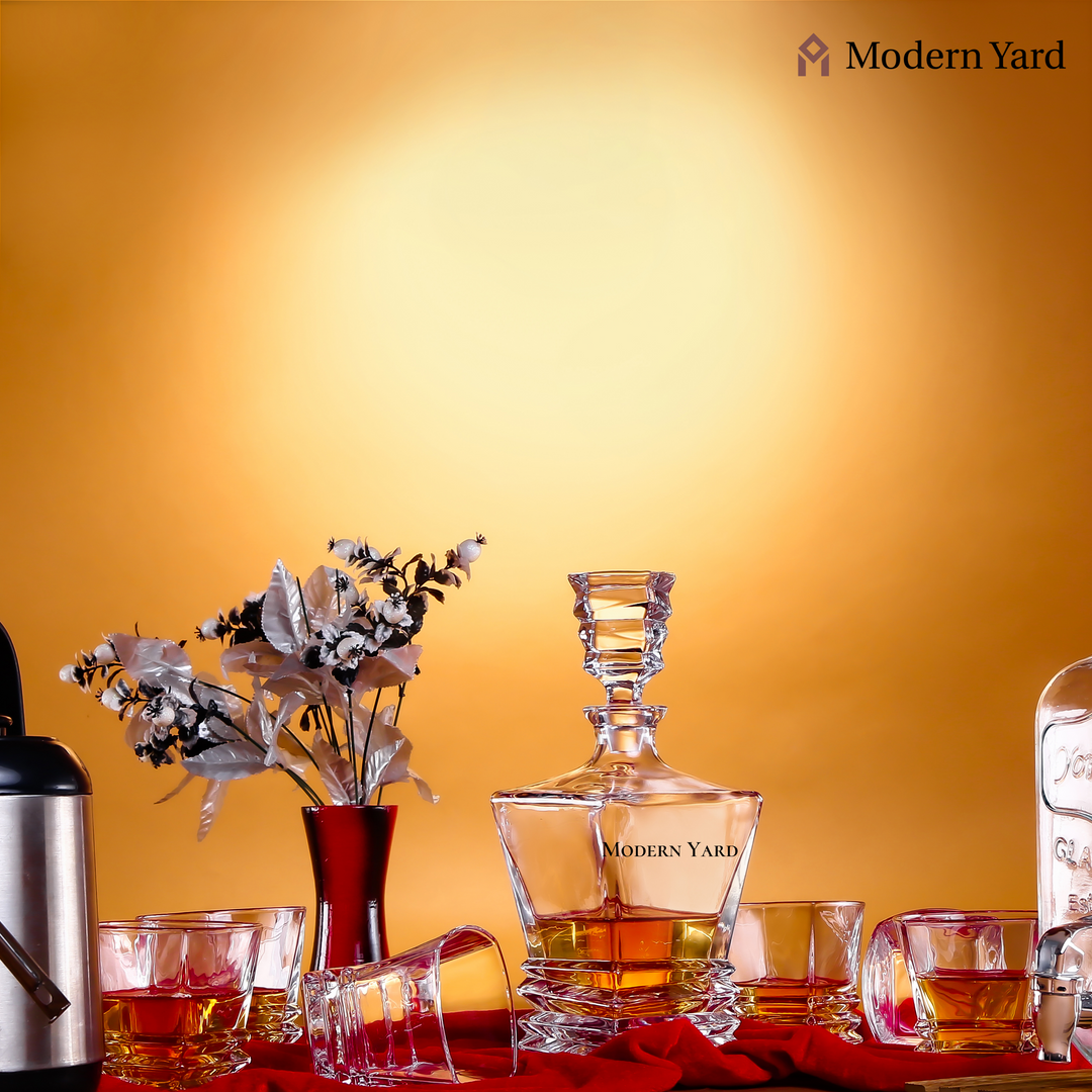 LUXURY SQUARE ROCK 7 PCS CRYSTAL DECANTER SET